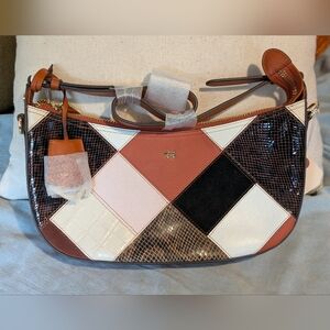 RADLEY LONDON Patchwork Shoulder Bag in Brown, Pink, Black, and White